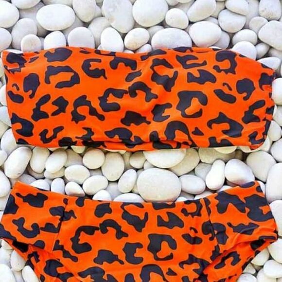 NWT XL High Waist Cheetah Bandeau Bikini Set - Picture 8 of 12